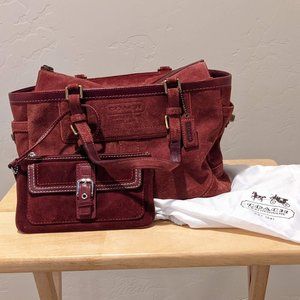 Coach red suede shoulder bag with wristlet & dust bag